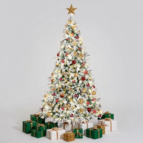 HOTEAGLE 7.5 ft Pre-Lit Snow-Dusted Pencil Tree