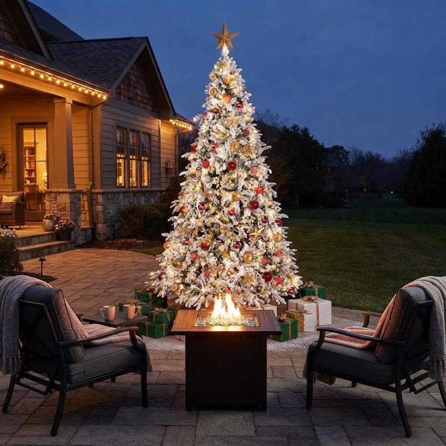 HOTEAGLE Pre-Lit Snow-Dusted Pencil Tree