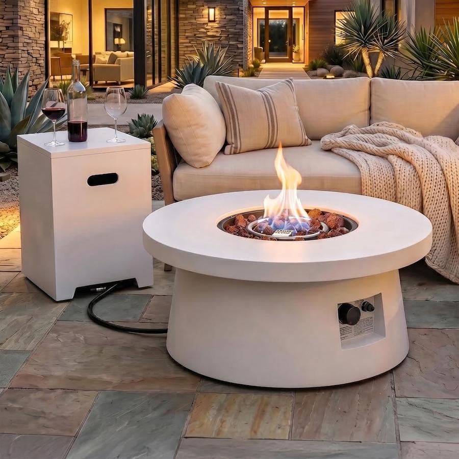 HOTEAGLE Round Propane Fire Pit Table with Tank Cabinet